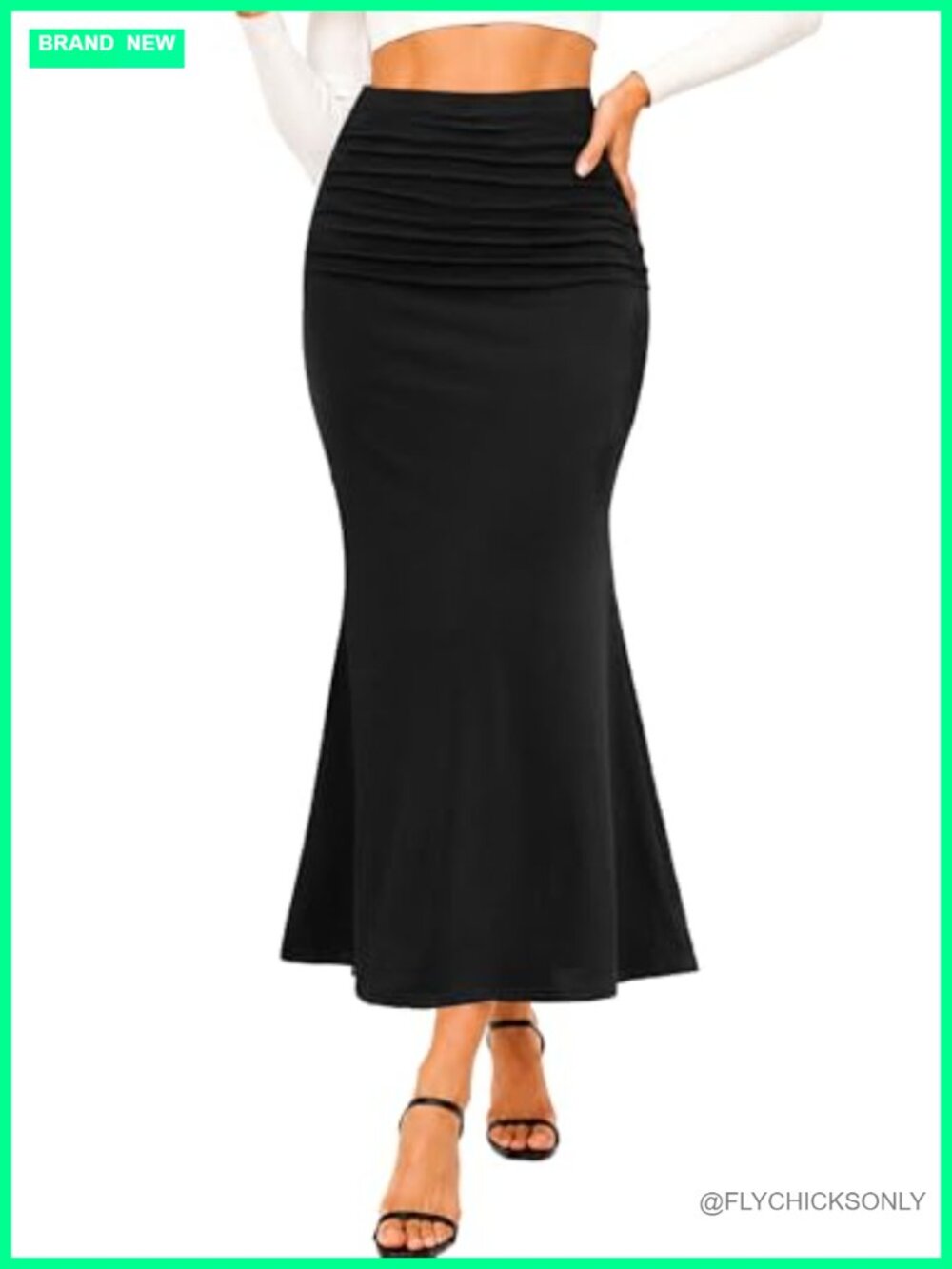 Ruched High Waist Mermaid Maxi Skirt Viscose Elastane Bodycon